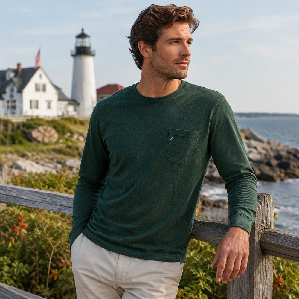 New Tailor Vintage Mens Stretch Slub Jersey Long Sleeve Pocket Tee Size XL